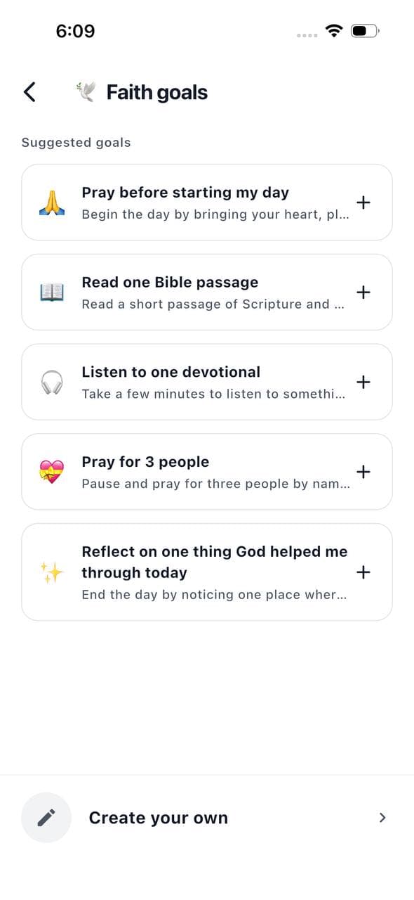 Kyrios Forge Faith goals with suggestions for prayer, Scripture, and reflection